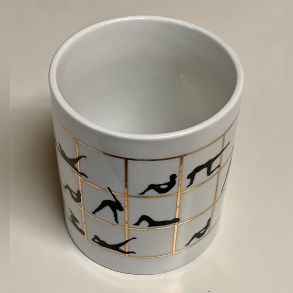1980s Vintage Gold Trim Lattice Ceramic Yoga Poses Aerobic Exercise Coffee Mug - Picture 16 of 16